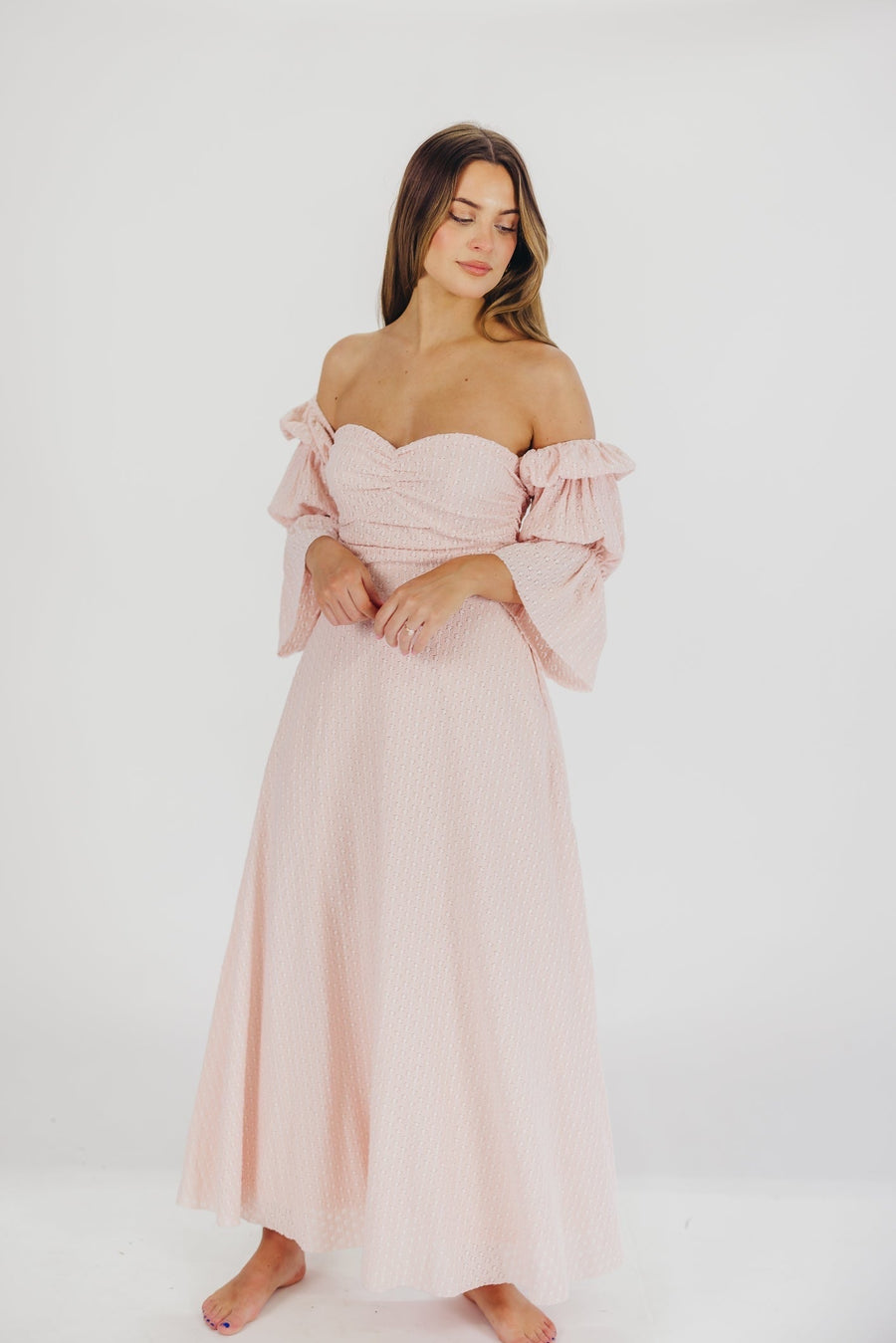 Corrine - langes Kleid mit rüschenärmeln und taschen - ballerina-pink - stoßfest