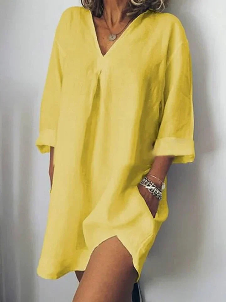 Leinenkleid – V-Ausschnitt und halbe Ärmel