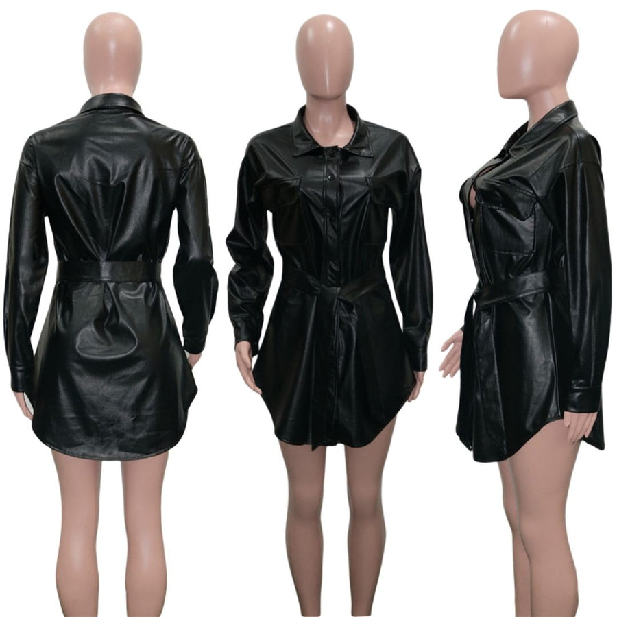 Leichtes | Kunstleder-Hemdkleid mit Gürtel für dich