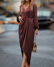 Sophia - Elegantes V-Ausschnitt Kleid mit Ballonärmeln