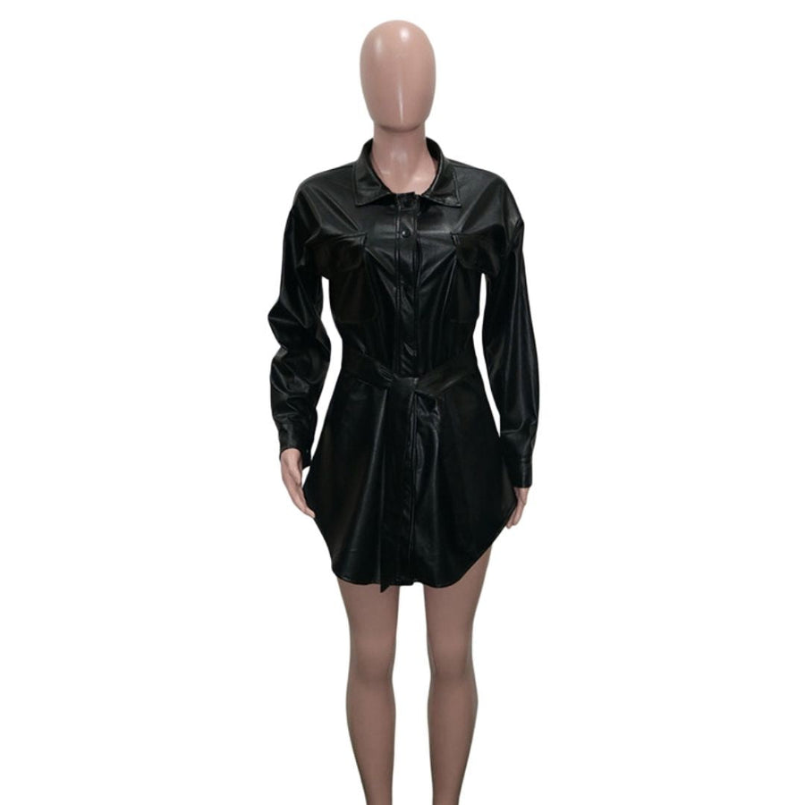 Leichtes | Kunstleder-Hemdkleid mit Gürtel für dich