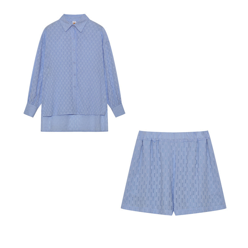 Leichter Zweiteiler aus Baumwollmix – Oversize Bluse & Shorts für Damen