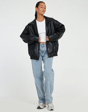 Übergroße, lockere Damen-Lederjacke