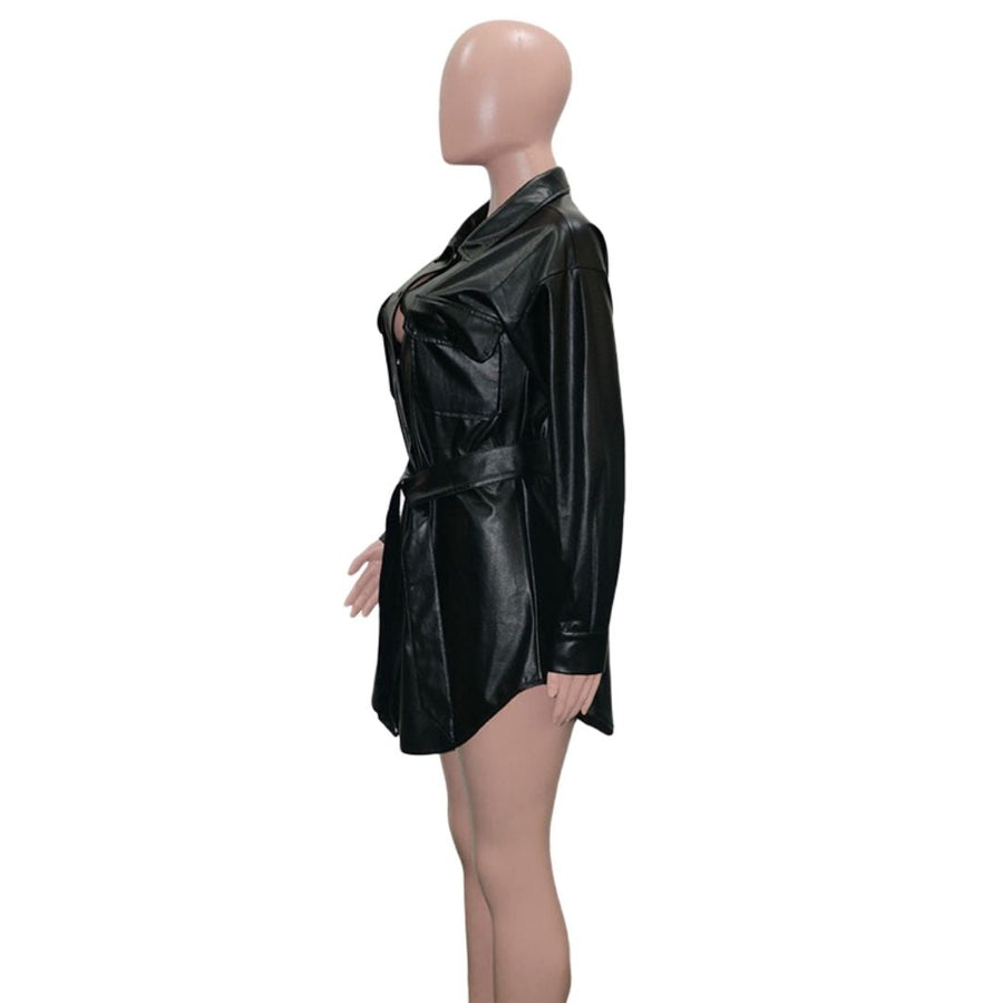 Leichtes | Kunstleder-Hemdkleid mit Gürtel für dich