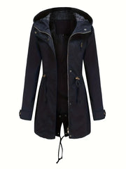 Damen Lange Regenjacke Mit Reißverschluss | Langarm