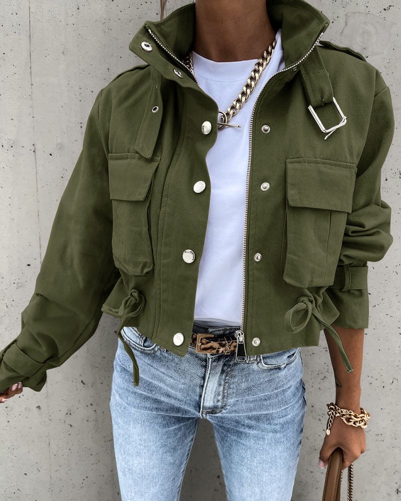 Stylische Beschnittene Übergangsjacke für Damen | mit Taschen