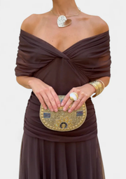 Aure Maxikleid mit Fantasie-Blumenmuster und V-Ausschnitt | Schokolade