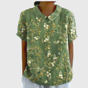 Elke | Damen Blumen Kragen Kurzarm Bluse