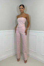 Eleganter Trägerloser Jumpsuit Damen Festlich aus Glänzendem Stretch-Stoff mit Glitzerdetails für Besondere Anlässe