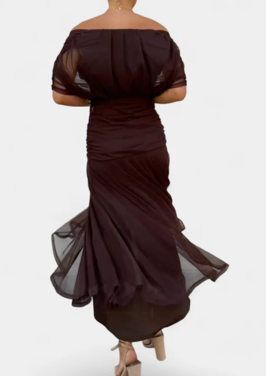 Aure Maxikleid mit Fantasie-Blumenmuster und V-Ausschnitt | Schokolade