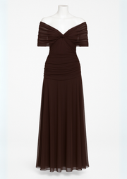 Aure Maxikleid mit Fantasie-Blumenmuster und V-Ausschnitt | Schokolade
