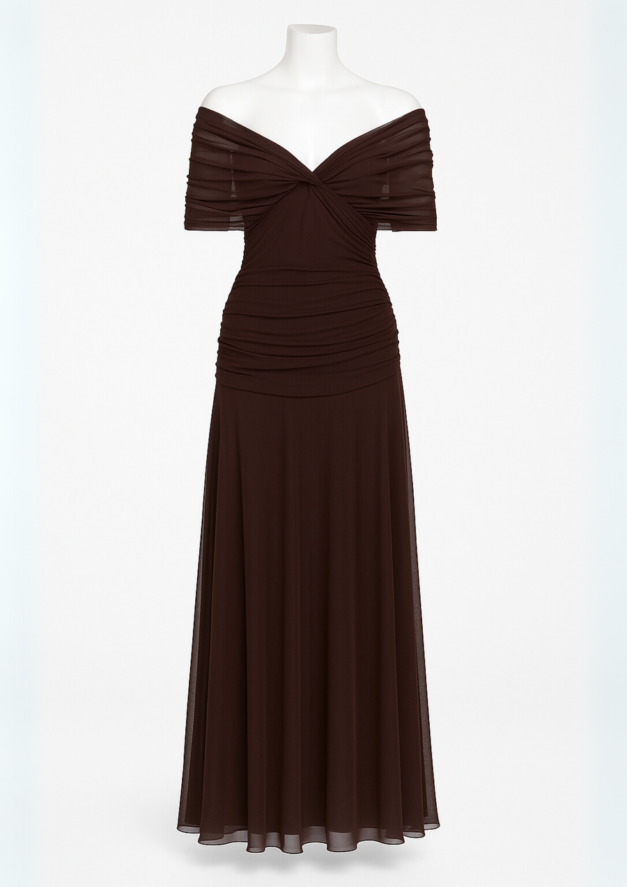 Aure Maxikleid mit Fantasie-Blumenmuster und V-Ausschnitt | Schokolade