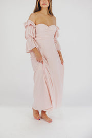 Corrine - langes Kleid mit rüschenärmeln und taschen - ballerina-pink - stoßfest