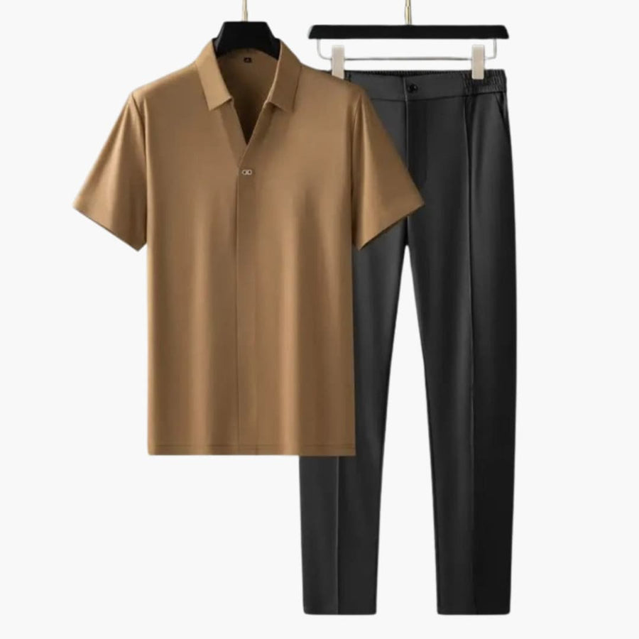 Herren Sommer-Zweiteiler mit Kurzarmhemd und Slim-Fit-Hose