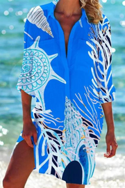 Heidi - Lange Strandbluse mit Meeresmotiv