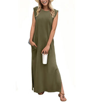 Romaisa | Lässiges, langes Kleid mit Schlitz aus bügelfreiem Stoff