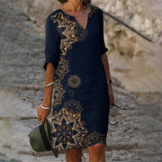 Nina | Damen Leinenkleid locker und sommerlich bedruckt