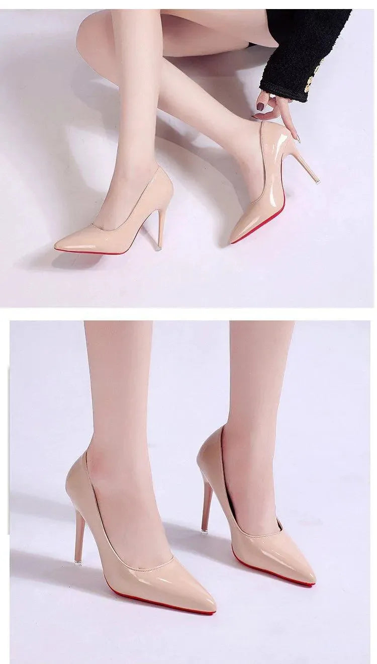 Damen Glänzende Leder High Heel Stilettos – Elegante Abend-Pumps