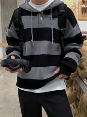 Tenzin – Übergröße Gestreift Gestrickt Kapuzenpullover