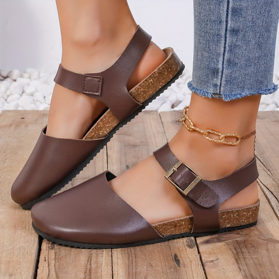 Heidi-Mode | Retro Damen Slingback Sandalen mit Kork und Geschlossener Spitze