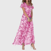 Kathrin | Damen Blumen V-Ausschnitt Maxi Kleid