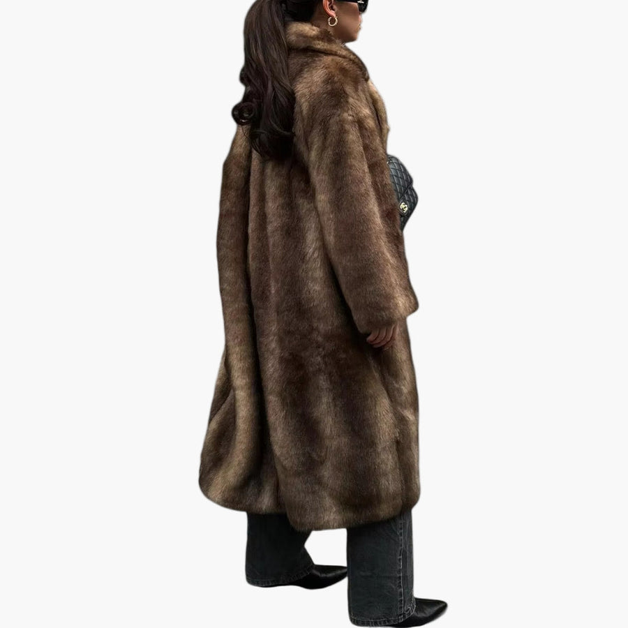 Helga | Damen Warmer Oversized Kunstfell Langer Mantel
