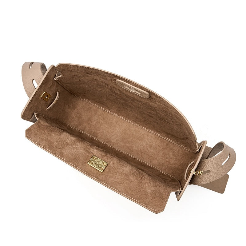 Aria | Elegante Damenhandtasche aus echtem Leder mit Drehverschluss, Top-Handle & Gold-Details – Strukturierte Schultertasche