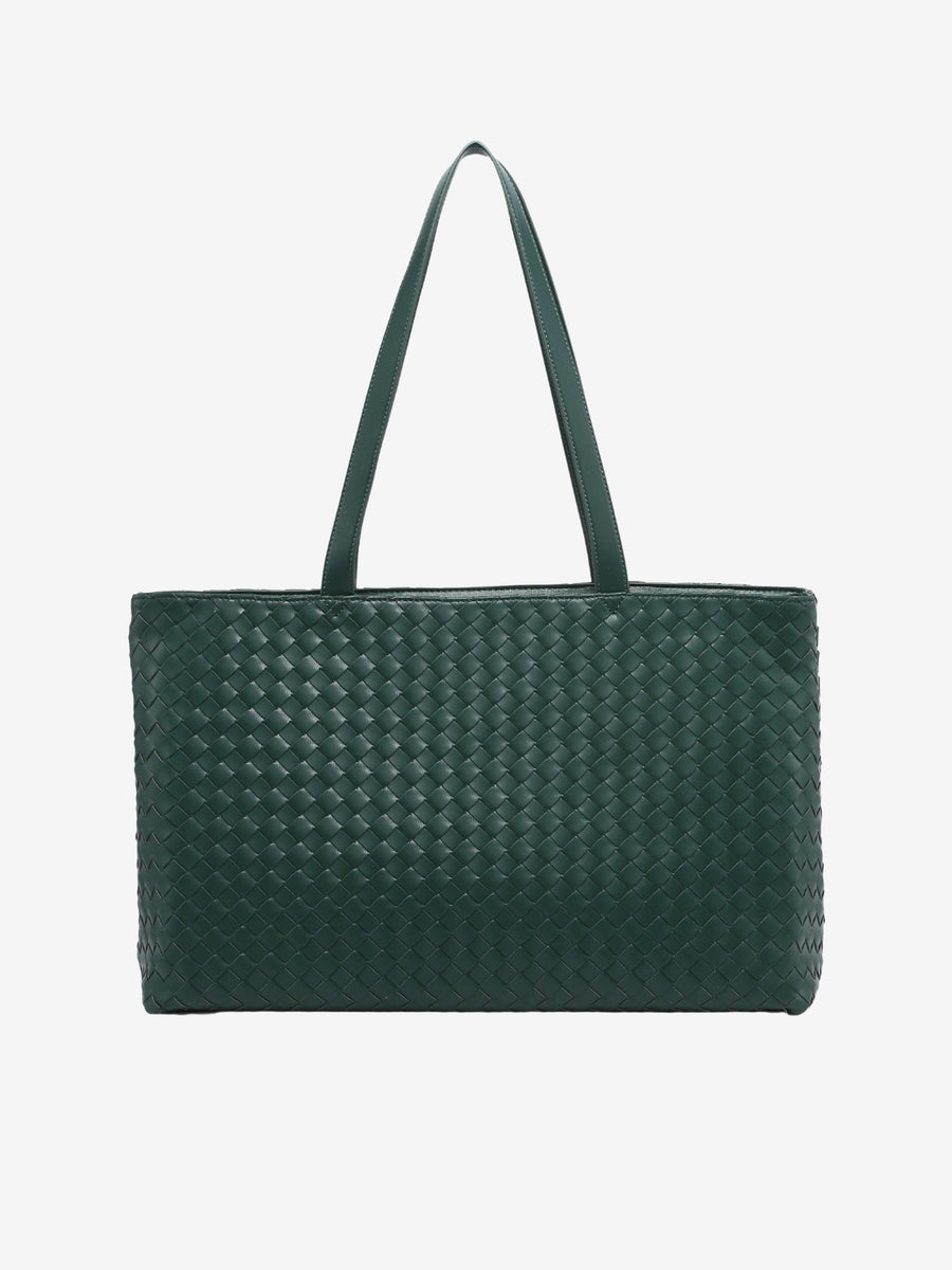 Emilia | Große gewebte Damen-Tote aus veganem Leder mit Reißverschluss