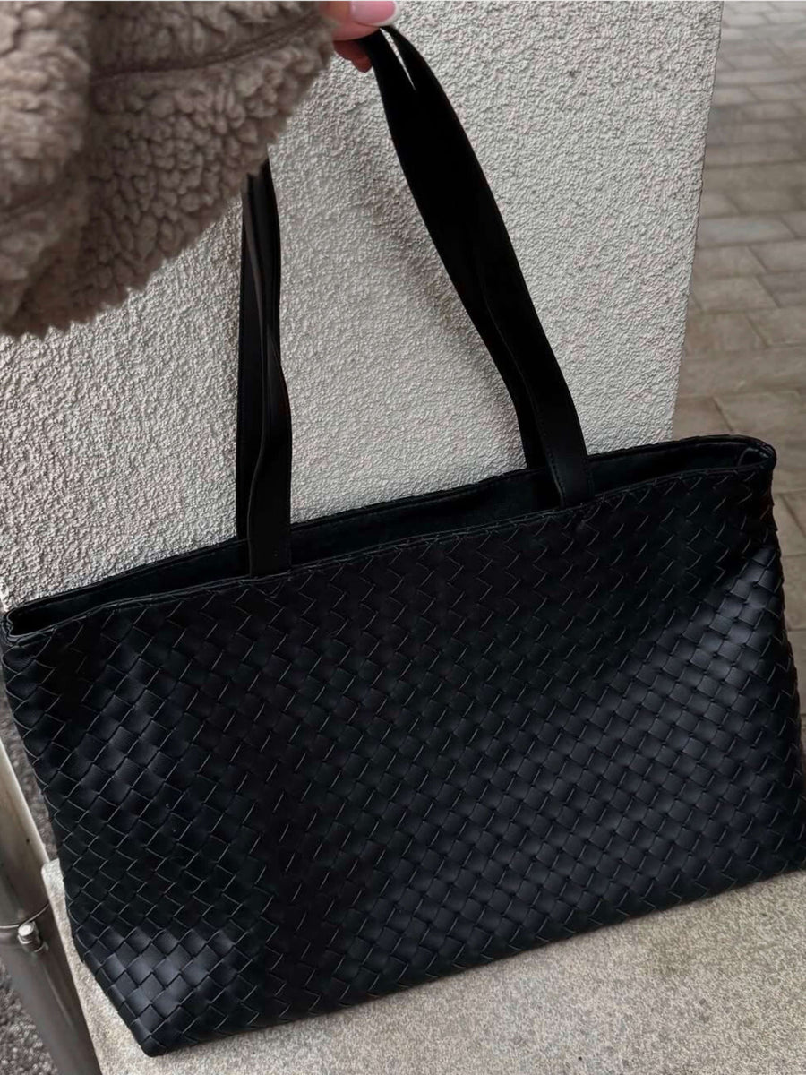 Emilia | Große gewebte Damen-Tote aus veganem Leder mit Reißverschluss