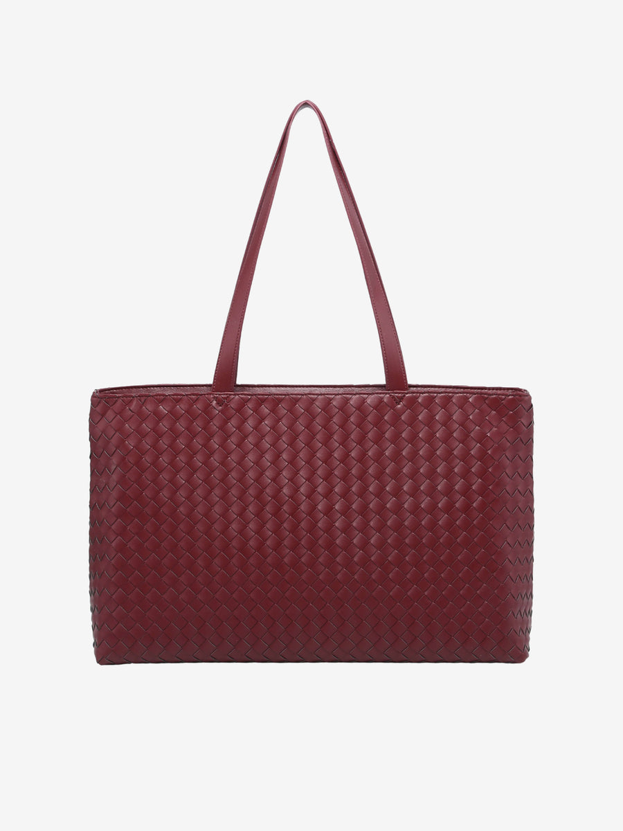 Emilia | Große gewebte Damen-Tote aus veganem Leder mit Reißverschluss
