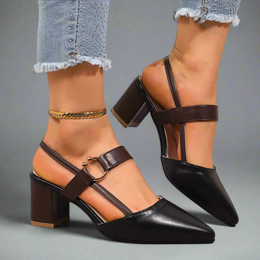 Stiletto Damen | Slingback Blockabsatz & Spitzer Zehenbereich