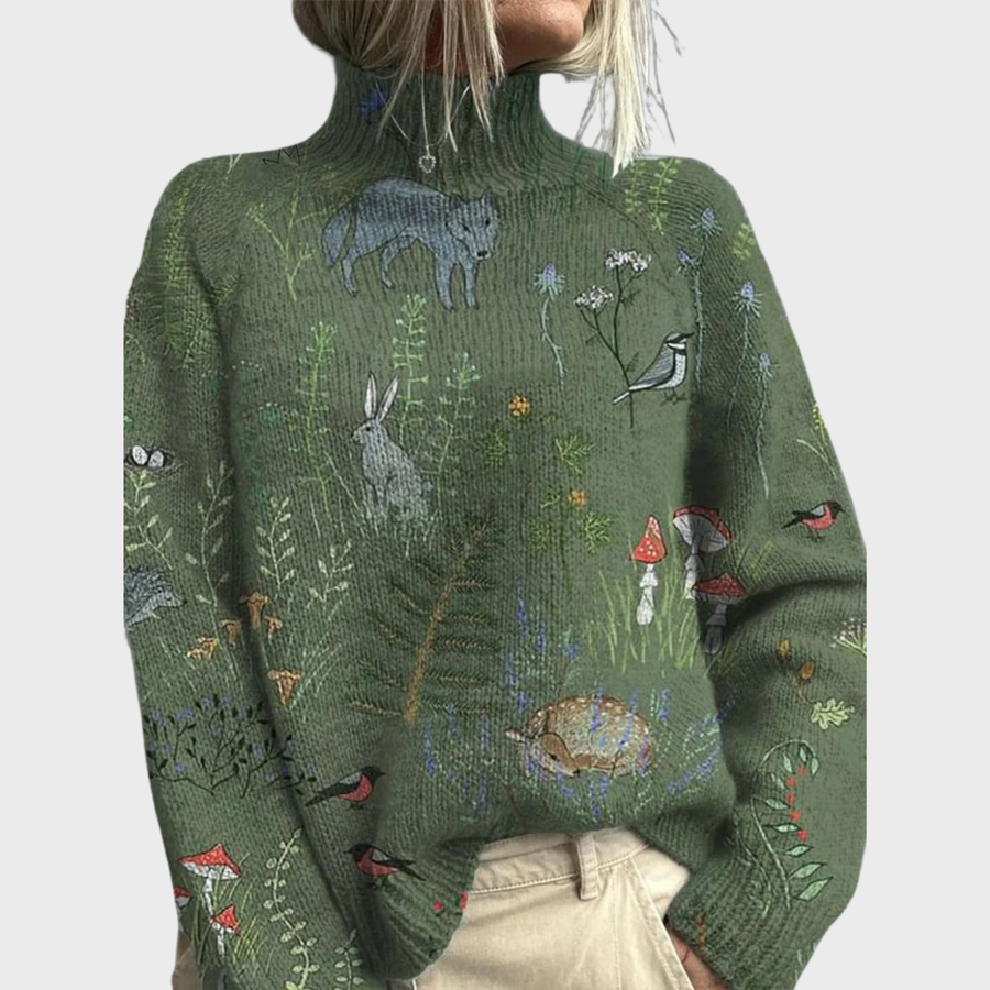 HANA | GEMÜTLICHER STRICKPULLOVER MIT WALDMOTIV