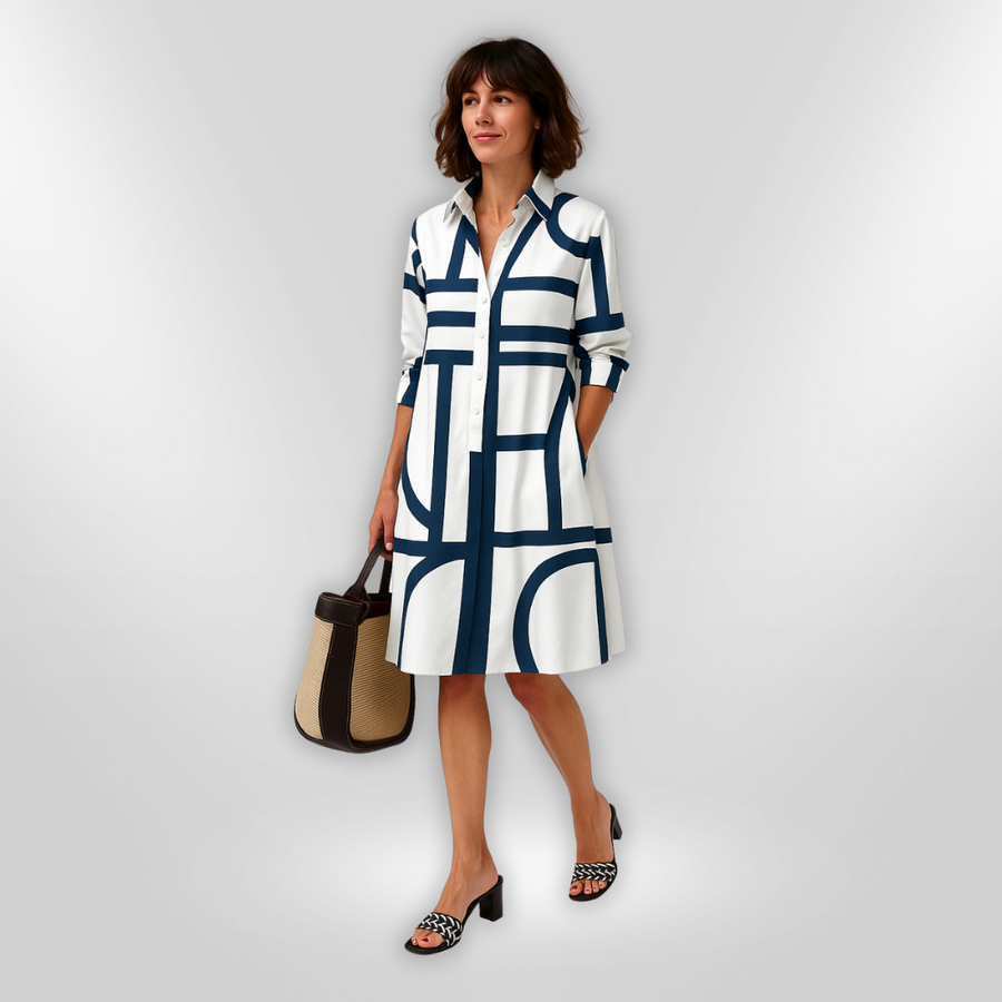 Brigitta | Luftiges Hemdblusenkleid mit grafischem Muster