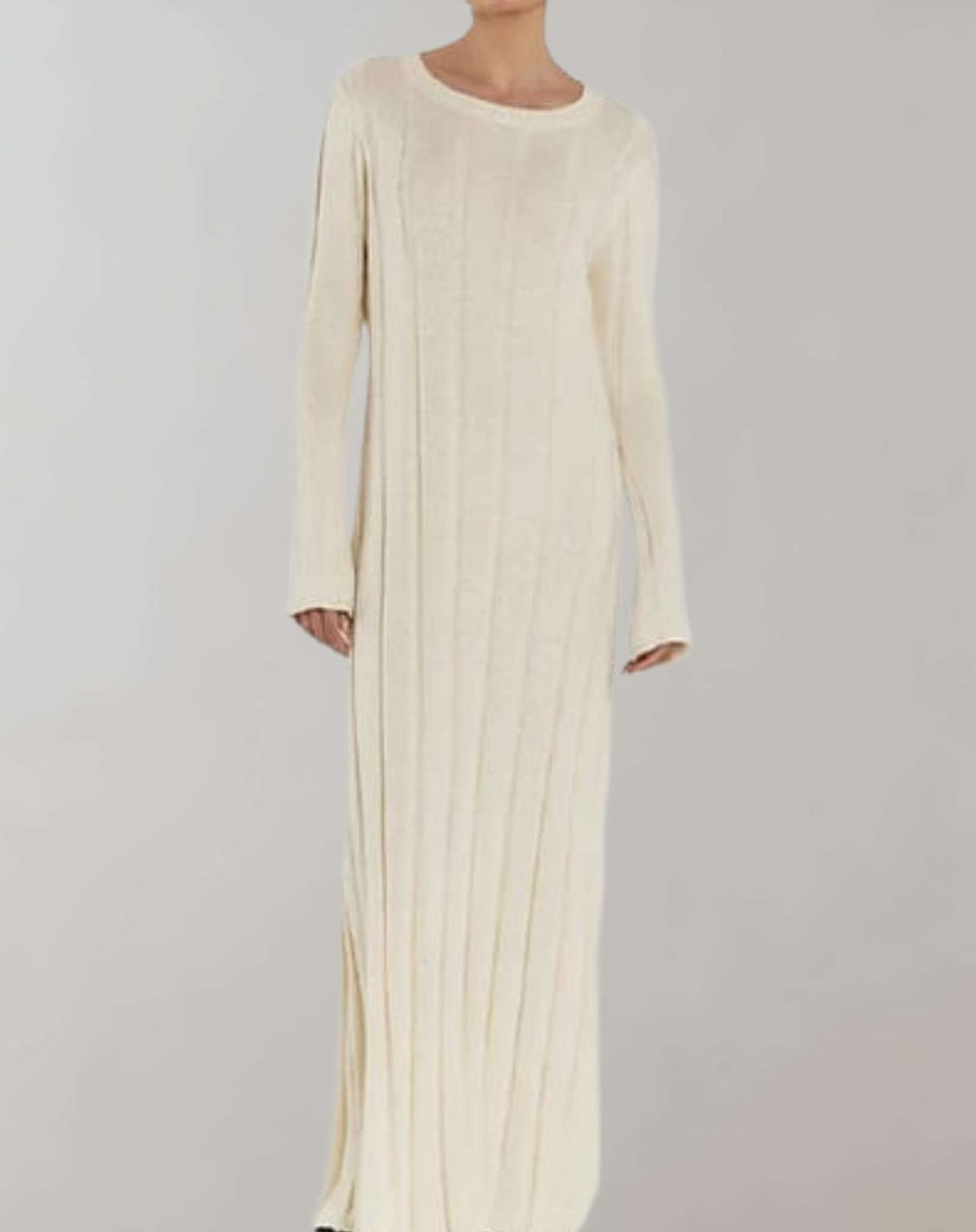 Adley - Langes figurbetontes Kleid mit Rundhalsausschnitt und Rippstrick Kleid