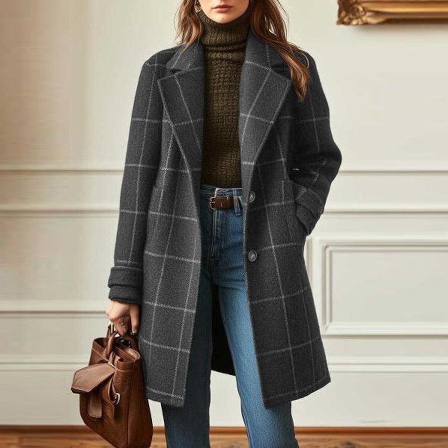 VALERIA | ELEGANTER KARIERTER WOLLMANTEL