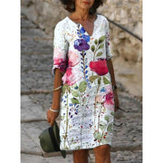 Bezauberndes Leinenkleid mit floralem Muster