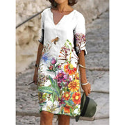 Bezauberndes Leinenkleid mit floralem Muster