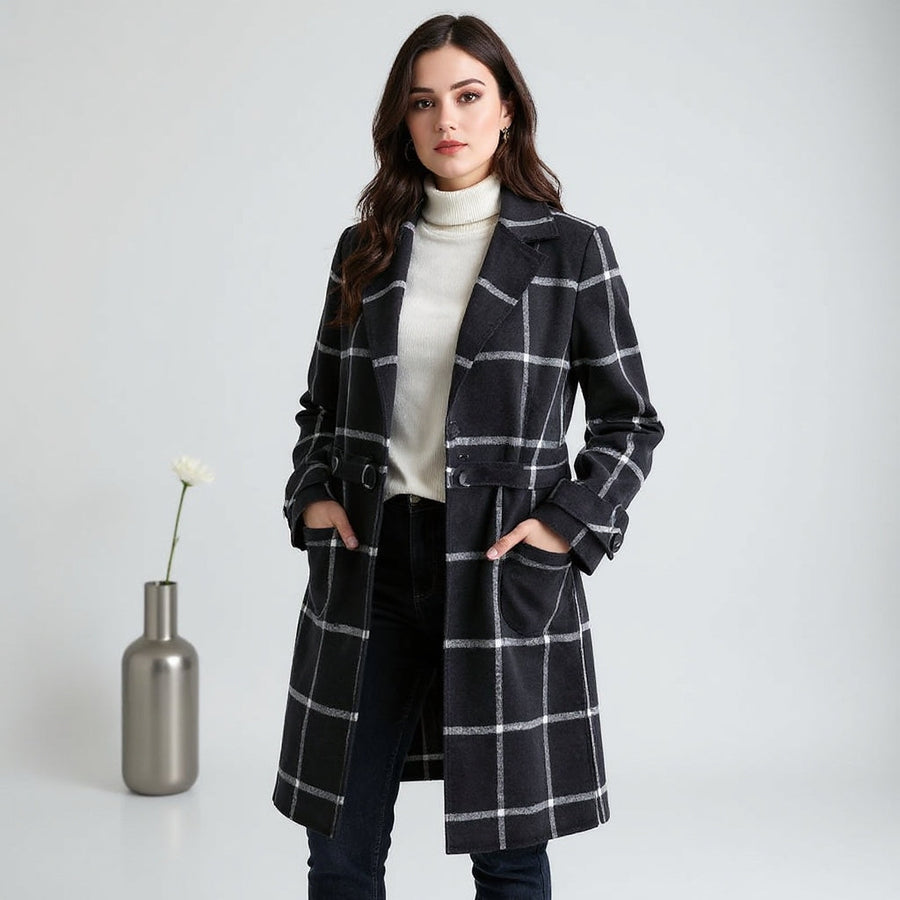 VALERIA | ELEGANTER KARIERTER WOLLMANTEL