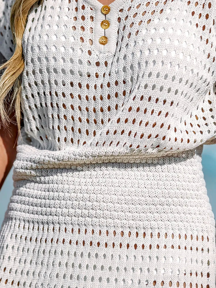 Damen Strandkleid Häkel Maxi V-Ausschnitt Sommer Boho
