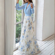 April | Damen Maxikleid mit V-Ausschnitt und Blumenmuster
