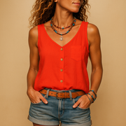 Top smanicato da donna con scollo a V | Moda estiva