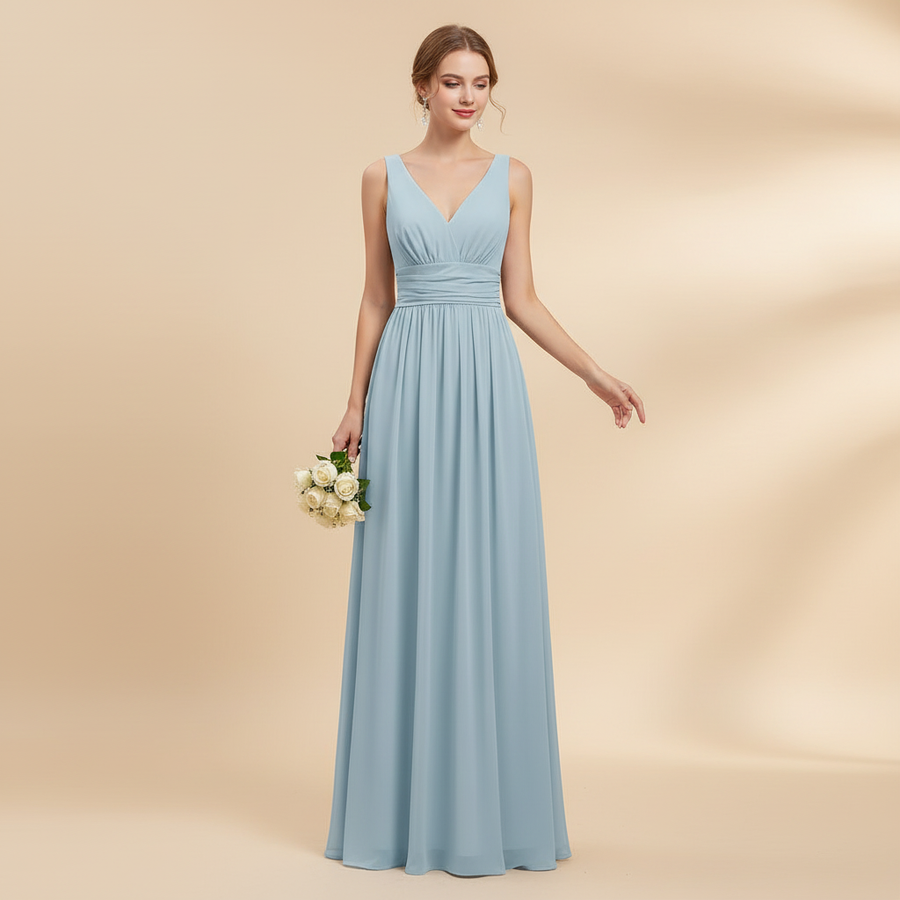 Abito estivo donna senza maniche | Vestito midi elegante con scollo a V, leggero