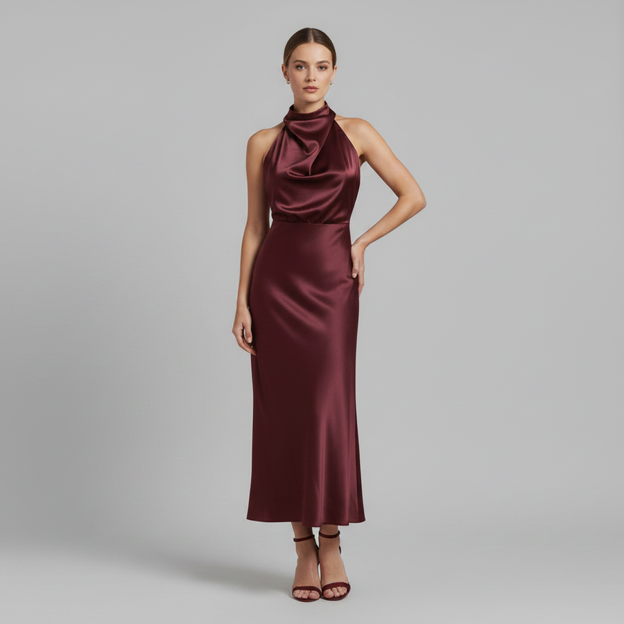 Abito da sera con collo alla coreana donna | Elegante vestito midi per matrimoni