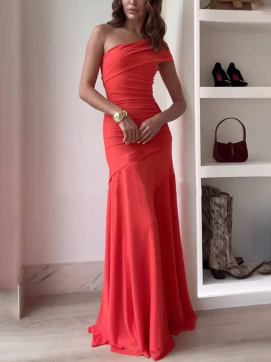 Asymmetrisches Damenkleid Lang mit Raffung für Abend