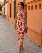 Asymmetrisches One-Shoulder Midikleid Damen Sommer