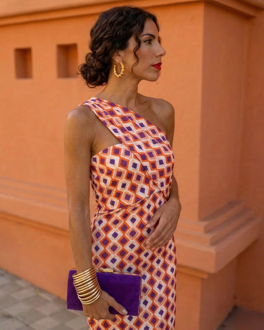 Asymmetrisches One-Shoulder Midikleid Damen Sommer