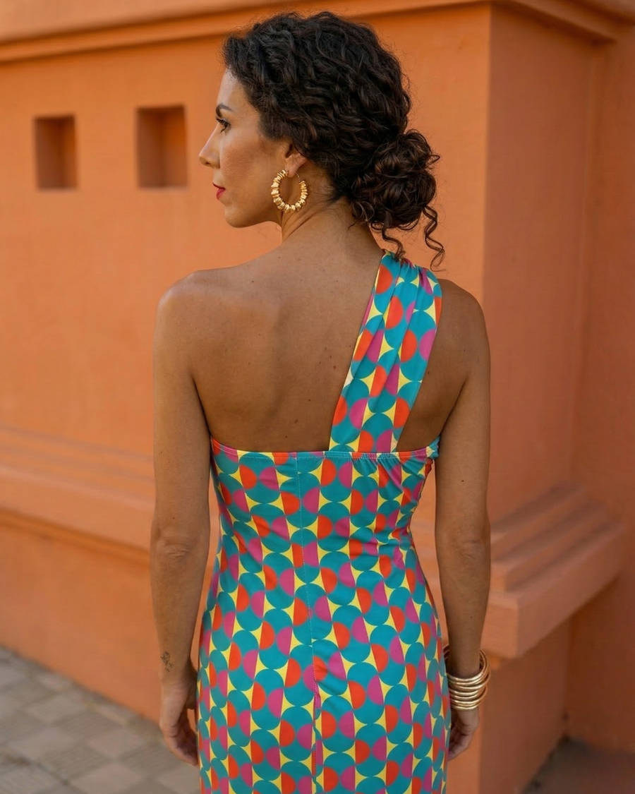 Asymmetrisches One-Shoulder Midikleid Damen Sommer