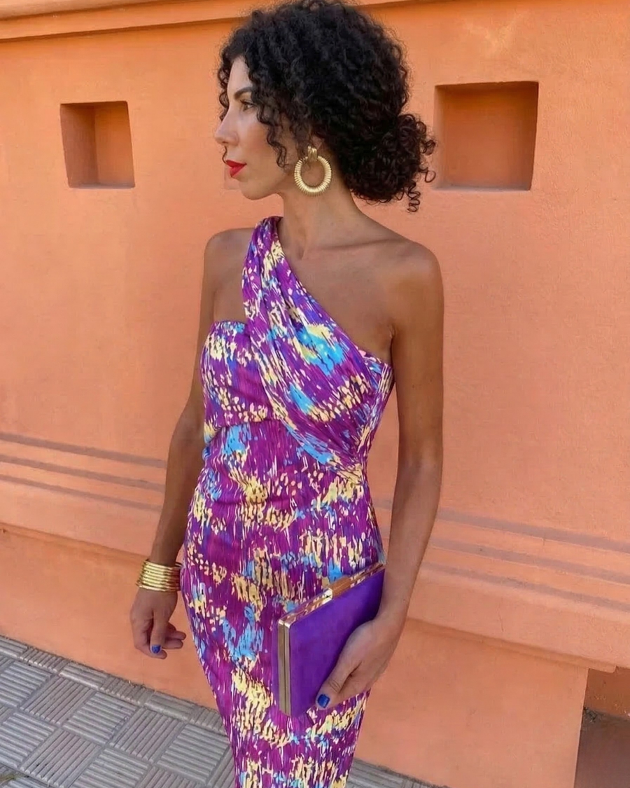 Asymmetrisches One-Shoulder Midikleid Damen Sommer