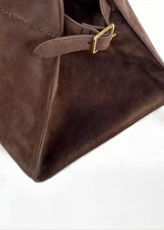 Große Wildleder Handtasche Damen – Umhängetasche Echtleder mit Reißverschluss