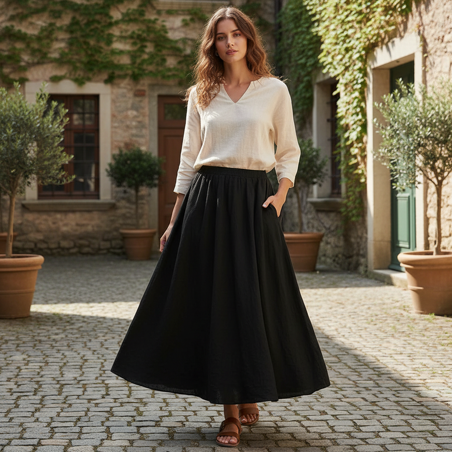 Gonna elegante in lino da donna | Vita alta e pieghe